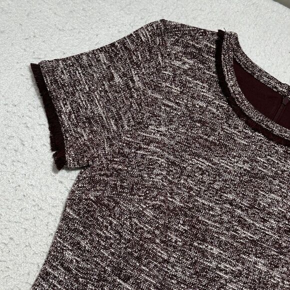 Ann Taylor LOFT Women's 4 Burgundy Short Sleeve Fringe Short Sleeve Sheath Dress - Picture 6 of 12